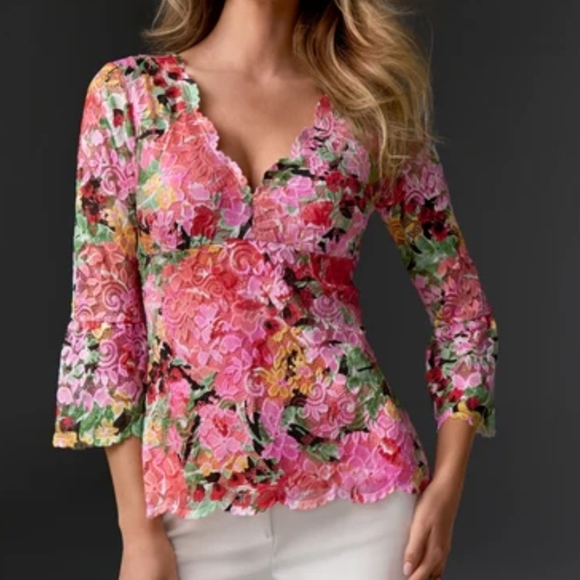Boston Proper Tops - Boston Proper Multicolor Lace V-Neck Blouse